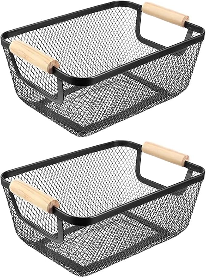 AJIODA 2 Pack Metal Mesh Steel Basket, Small Wire Storage Organizer Basket Multi-function Hanging Kitchen Basket Fruit Basket