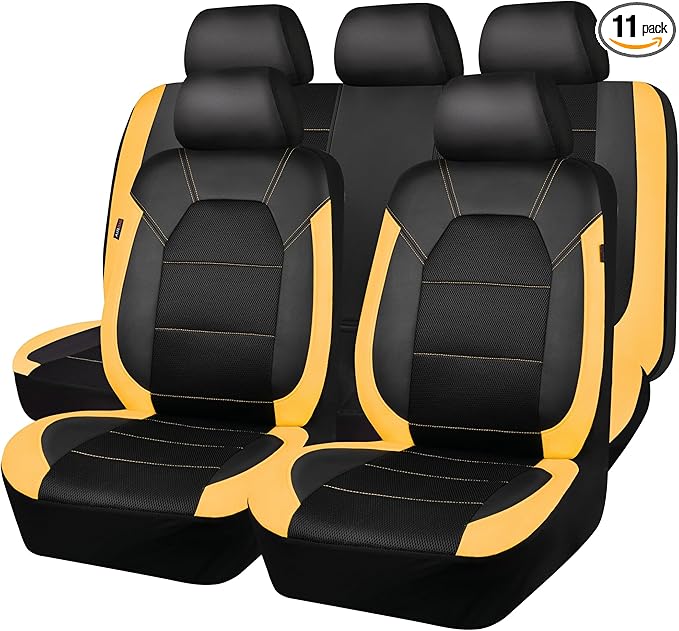 CAR PASS Leather Seat Covers, Breathable Universal Car Seat Cover Full Set for Cute Women Girly,5mm Composite Sponge Inside,A