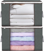 Large Storage Bags, 2 Pack Clothes Storage Bins Foldable Closet Organizers Storage Containers with Durable Handles Thick Fabr