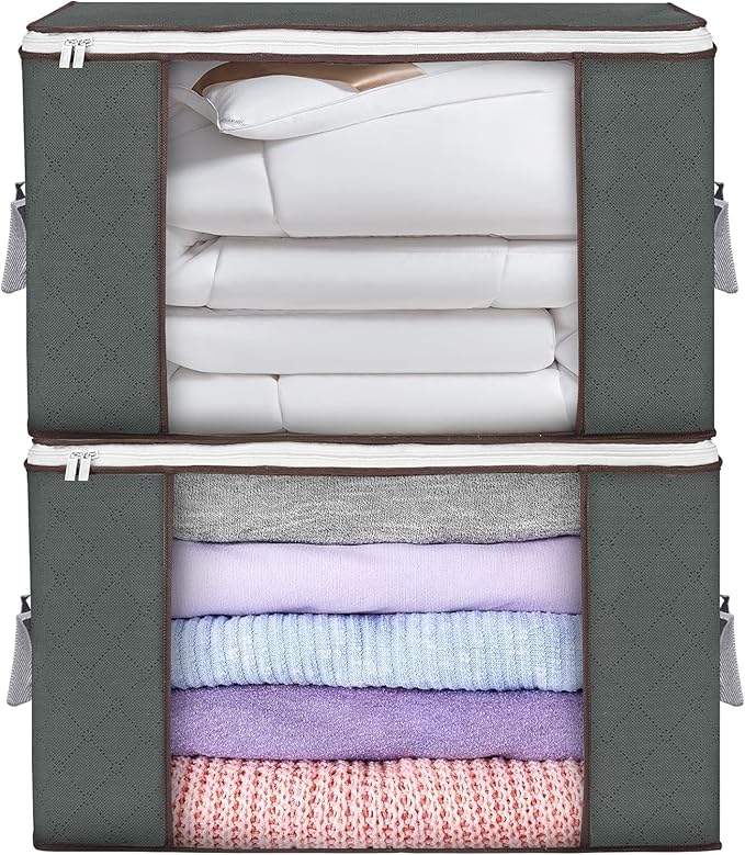 Large Storage Bags, 2 Pack Clothes Storage Bins Foldable Closet Organizers Storage Containers with Durable Handles Thick Fabr