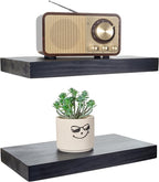 BGMG Wood Floating Shelves 12 inch,Black Floating Shelves,Solid Wood Wall Shelves for Bathroom Living Room Bedroom Kitchen Fa