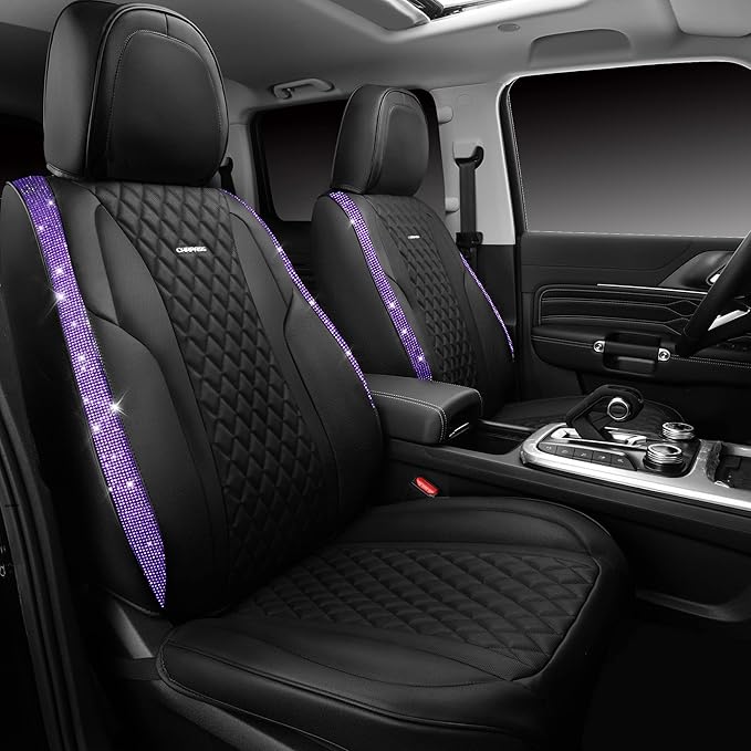 CAR PASS Bling Nappa Leather Car Seat Cover for Full Set Universal Luxury Waterproof Heavy-Duty Anti-Slip Cushioned Fit for S