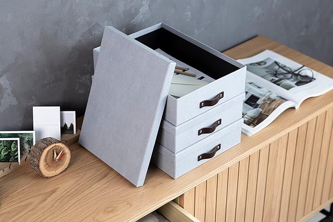 Bigso Oskar Canvas Fiberboard Document Letter Box | File Organizer Document Box for Important Paperwork | Document Storage Bo