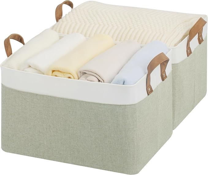 StorageWorks Storage Bins, Fabric Storage Bins for Shelves, Large Storage Baskets with Metal Frame, Closet Baskets and Bins w