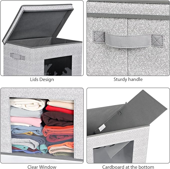 Univivi Foldable Fabric Storage Boxes Large Storage Bins with Lids [4-Pack] Collapsible Storage Cube Organizer, Closet & Bedr