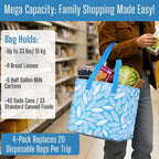 VENO 4 Pack Reusable Grocery Shopping Bags, Heavy-Duty Tote Bags with Handles, for Shopping Cart with Hard Bottom to Stand Upright, Foldable (Spring Breeze, 4 Pack)