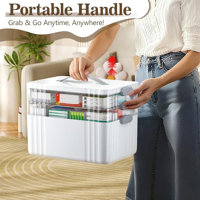 ARSTPEOE 3-Tier Medicine Organizer - Portable Medicine Cabinet with Plastic Handle, Multipurpose Medical Box, Pill Organizer,