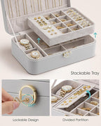 Vlando 2 Layer Jewelry Box,Jewelry Organizer Storage Lockable Earring Organizer Removable Jewelry Tray with Watch Pillow for 