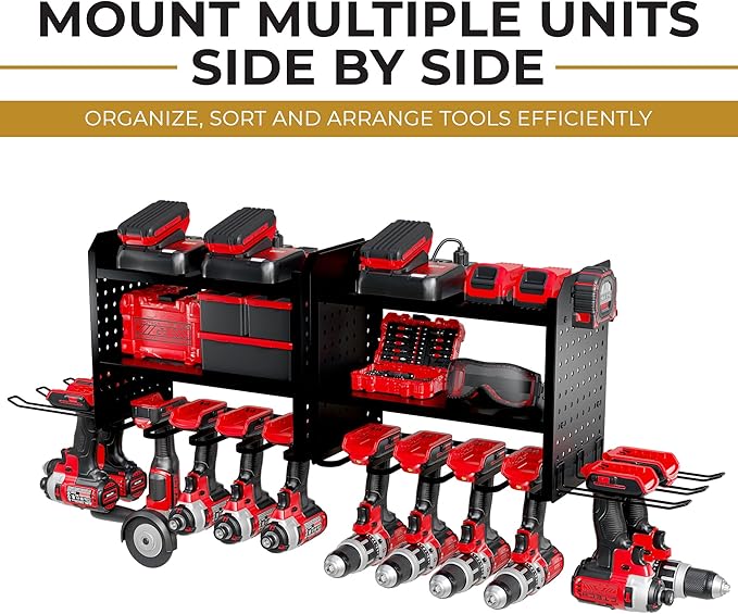 BUILTSTRONG Power Tool Organizer-6 Drill Holder Wall Mount, 3 Tier Heavy-Duty Hand Tool Storage Rack, Utility Racks, Drill Ho