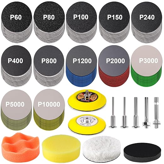 131 PCS 3 Inch Wet Dry Sanding Disc, GOH DODD Headlight Restoration Kit Drill Polishing Kit Sanding Attachment Hook Loop Sand