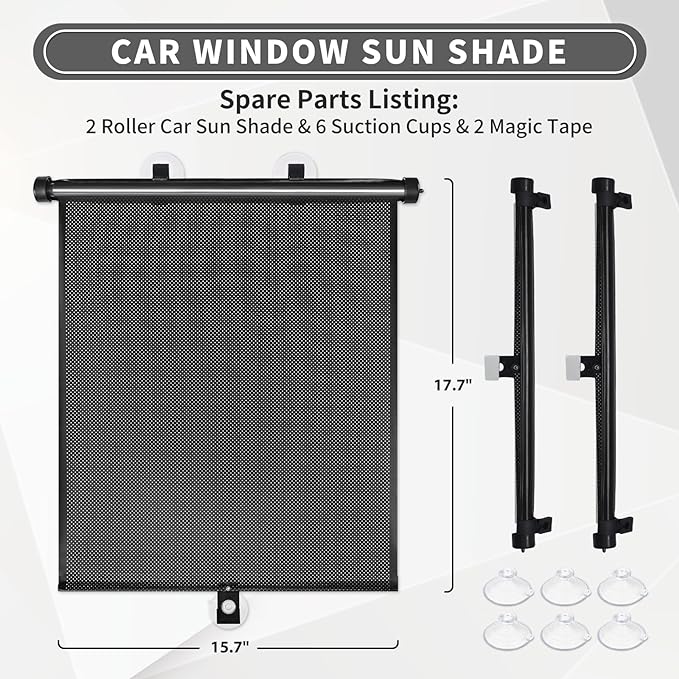 Sfee Car Window Shade for Side Windows, 2 Pack Sun Shade Retractable for Car Blocks Heat and UV Rays Glare Protection Roller Sunshade Visor for Baby, Kids, Pets, Passengers
