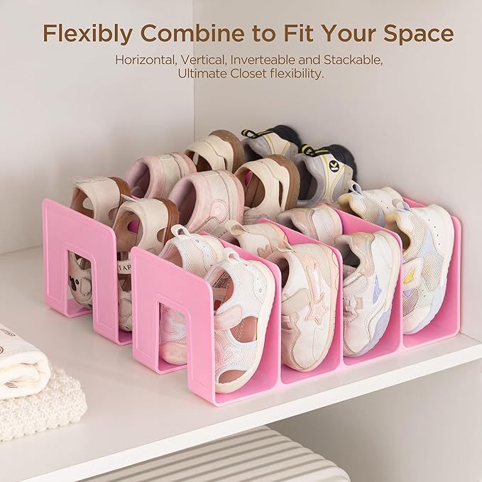 HBlife Pink Acrylic Kids Shoe Rack for Closet Organizers and Storage, Small Shoe Rack 4 Sections Toddler Baby Shoe Storage Or
