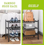 BMOSU 3-Tier Bamboo Extended Shoe Rack Premium Stackable Shoe Shelf Storage Organizer for Hallway Closet Living Room Entryway