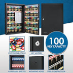 Barska 100-Position Key Lock Box – Solid Steel Key Cabinet with Adjustable Numbered Hooks, Key Log Sheet, Color Tags & Index 