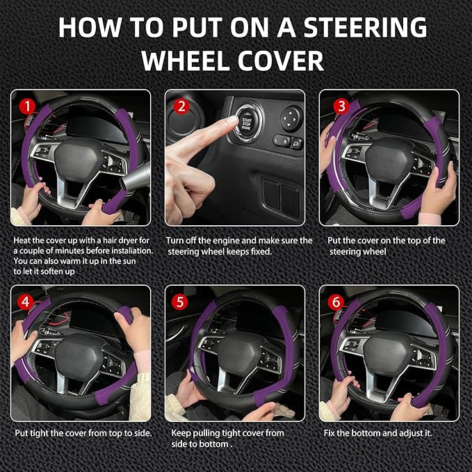 NBTEPEM Customized Auto Car Steering Wheel Cover for Honda Accord, Civic, CR-V, HR-V, Pilot, Microfiber Leather Sport Steerin