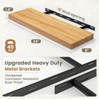 Fun Memories Solid Elm Wood Floating Shelves Set of 2-24 Inch Rustic Wall Shelves with Heavy-Duty Invisible Brackets - for Li