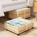 Bamboo Under Bed Storage Containers- Underbed Organizer with Wheels with Large Capacity Dust Bag,Sturdy Wood Rolling Under Be