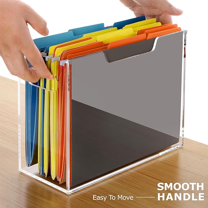 Acrylic Hanging File Folder Organizer, Letter Size Clear Filing Organizer Box with Handles, Magazine File Holder for Desk Hom