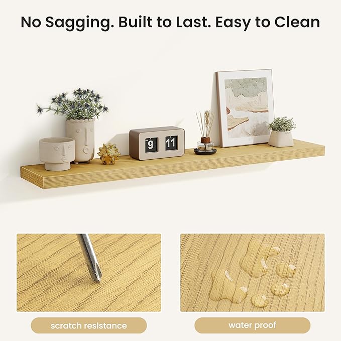 Fun Memories Rustic Wood Floating Shelves for Wall, Space-Saving Wall Mounted Shelves for Bathroom, Bedroom, Living Room and 
