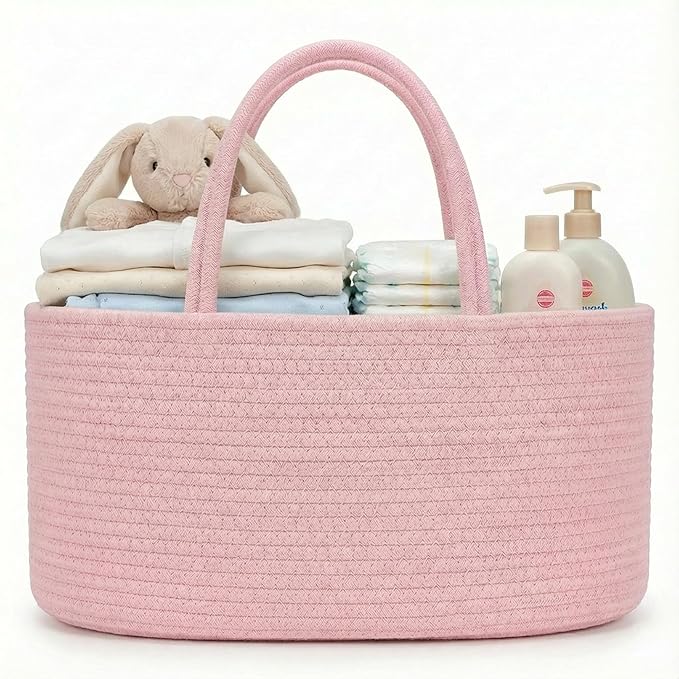 luxury little Diaper Caddy Organizer, Large Cotton Rope Nursery Baby Basket, Changing Table Organizer for Baby Diaper Storage
