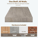 Vivelove Solid Wood Floating Shelves Set of 2, Elm Wood Wall Shelf with Invisible Bracket for Living Room Bedroom Bathroom Of