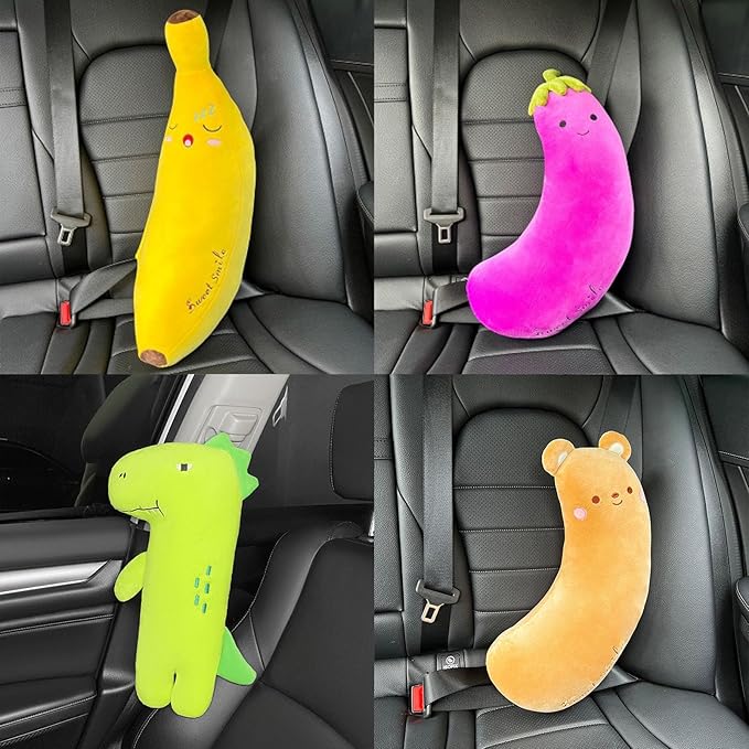 Car Pillow for Kids, Dinosaur Seat Belt Cover, Seatbelt Adjuster for Kids Car Seatbelt Covers, Vehicle Shoulder Pads, Seatbelt Cushion for Kids, Seat Strap Pillows Kids (White)