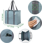 VENO 4 Pack Reusable Grocery Bags, Heavy-Duty Shopping Bags with Handles, Bags for Shopping Cart with Hard Bottom to Stand Upright, Foldable, Multi-Purpose(Light Blue, 4 Pack)