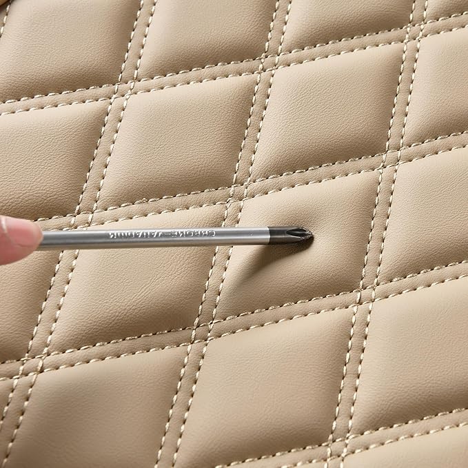 Huidasource Beige Car Rear Seat Covers, Nappa Leather Back Seat Cover, Automotive Rear Bench Seat Cushion Cover Universal Fit