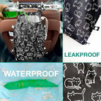 FLOCK THREE Leak-Proof Waterproof Car Trash Bag Foldable Multipurpose Trash bin Container Storage Cute Grocery Organizer Bag for Automotive Front or Back Seat in Cars SUVs and Trucks (Black Cats)