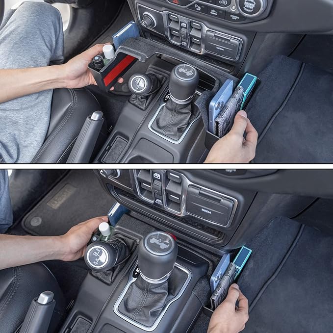 JKCOVER Center Console Gear Shift Organizer Tray Compatible with Jeep Wrangler JL/JLU 2018-2023 2024 2025 and Jeep Gladiator JT Truck 2020-2022 2023 2024 2025 Storage Box Accessories (Not for JK/JKU)