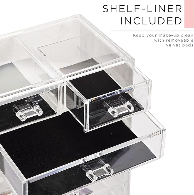 Sorbus Acrylic Makeup Organizer Set, 6-Drawer Vanity & Countertop Cosmetic Storage with Small & Wide Compartments, Marble Pri