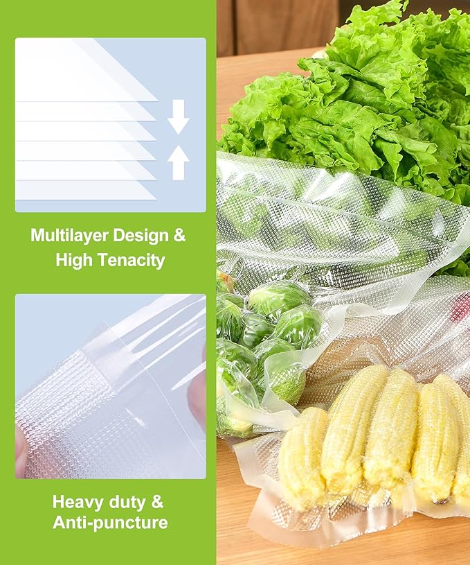 [2025 Upgraded] Bonsenkitchen 6 Rolls 8" x 16' Vacuum Sealer Bags for Food with a Color Box, Easy to Store, Commercial Grade,