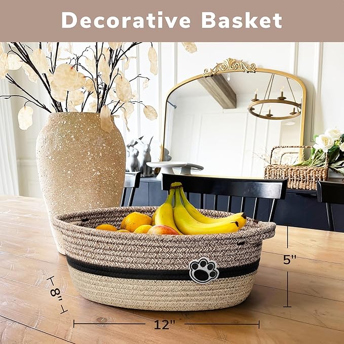 Dog Toy Basket Small Baskets for Gifts, Woven Baby Storage Basket for Towels, Toys, Storage Organizer Bins for Living Room, 1