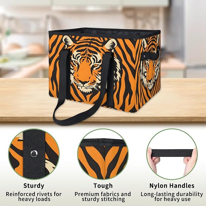 Reusable Grocery Bags Heavy Duty Shopping Bags Foldable Large Tote Bags with Long Handles & Hard Bottom