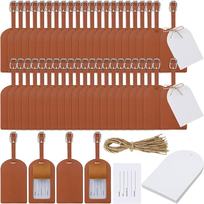 Amylove 48 Sets Leather Luggage Tags Bulk Wedding Favors Luggage Tags for Guests Bridal Gifts Wedding Bridal Shower Gift PU L