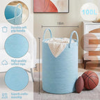 Laundry Basket,Woven Cotton Rope Laundry Hamper,100L for Decor Storage of Dirty Clothes,Toys and Blankets in Bathroom,Baby Ro
