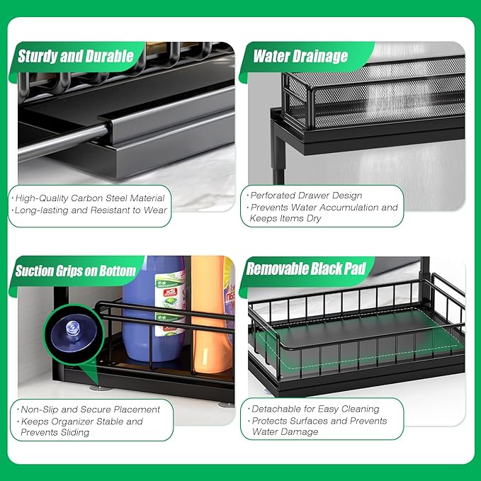 Under Kitchen Sink Pull Out Organizer, Pull Out Under Cabinet Organizer with 2 Tier for Kitchen Bathroom, Home Kitchen Storag