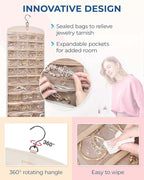 BAGSMART Hanging Jewelry Organizer, Necklace Holder Anti-tangle Earrings Rings Hanger with Pockets Hang on Closet, Wall, Door