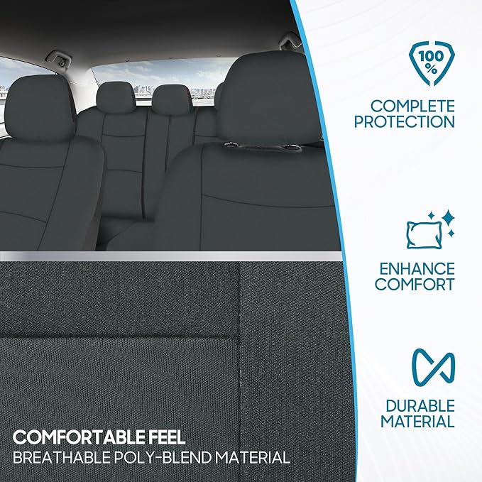 BDK PolyPro Car Seat Covers Full Set in Solid Charcoal – Front and Rear Split Bench Seat Covers for Cars, Easy to Install Car
