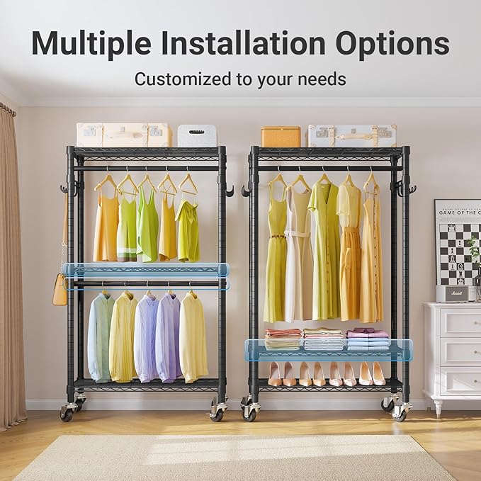 VIPEK R2 Mini Rolling Clothes Rack Heavy Duty Clothing Rack for Hanging Clothes Adjustable Portable Closet Metal Clothes Rack