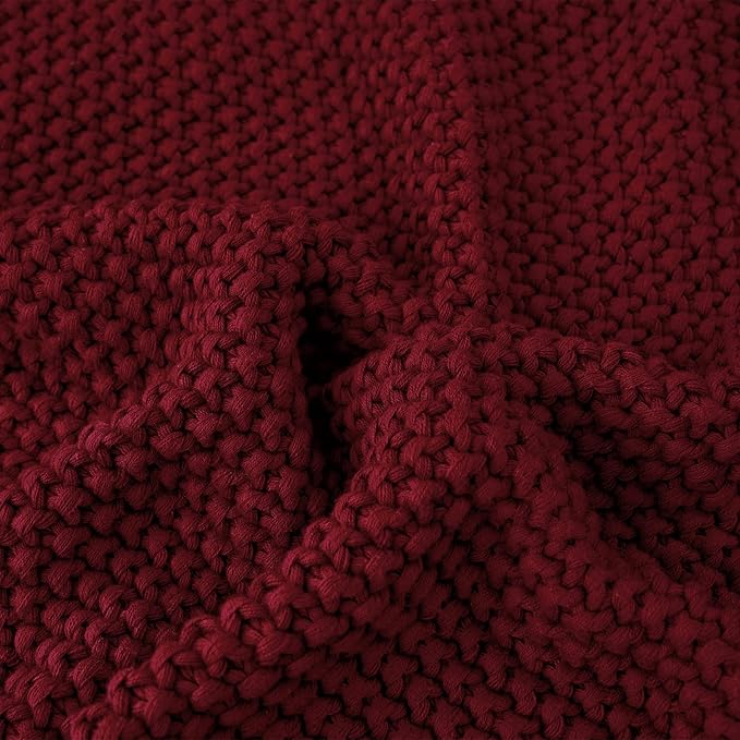 Longhui bedding Chunky Cable Knit Throw Blanket Lightweight Burgundy 100% Organic Cotton Blanket for Sofa Couch Bed Baby Nurs