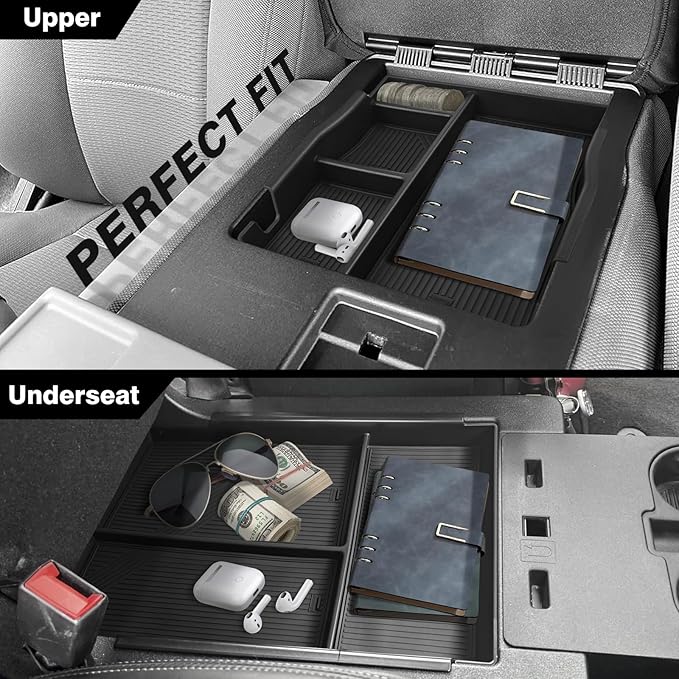 Muslogy Jump Seat Center Console Organizer Compatible with Ford F150 2021-2025 2026 Accessories Underseat Storage Insert Box Console Armrest Divider(Jump Seat ONLY) - 2PCS, Upper & Lower