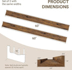 Fun Memories Long Wall Shelves Set of 2-60 Inch Floating Shelves for Wall - Picture Ledge Shelf with Lip for Storage - Wall -