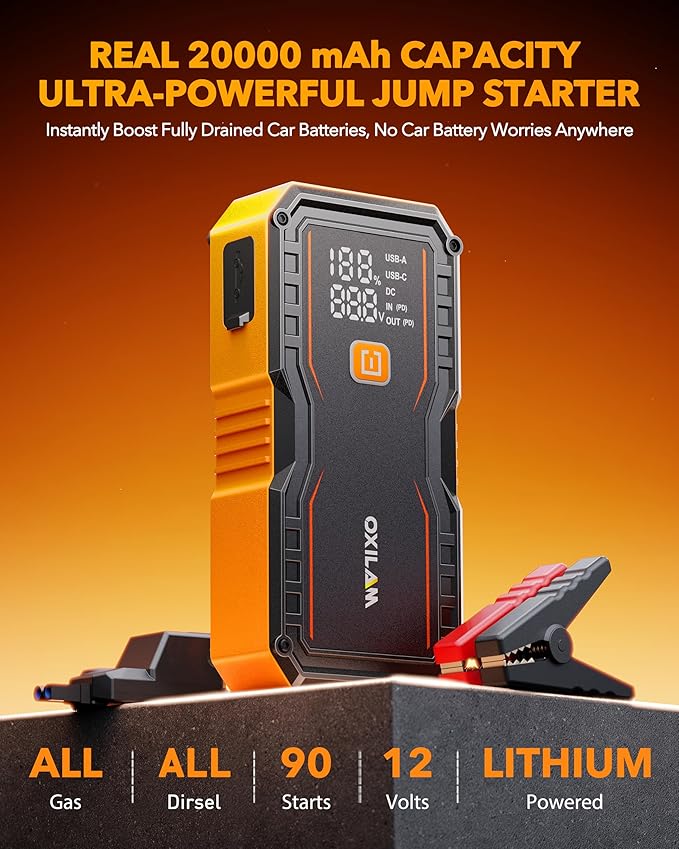OXILAM 20000mAh Jump Starter for All Gas & Diesel Engines, 9000A Battery Jumper Starter Portable, 12V Jump Box with Quick