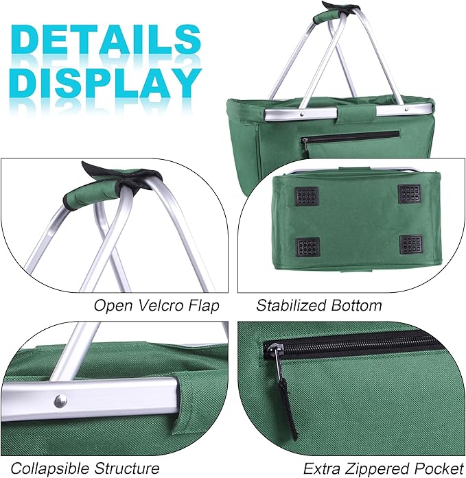 Picnic Basket, SIYUAN 24L Collapsible Market Basket with Two Handles Portable Canvas Grocery Basket Reusable Christmas Shoppi