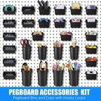Sieral 64 Pieces Pegboard Bins Pegboard Cups with Hooks and Loops Peg Hooks Assortment Organizer Accessory for Organizing Acc