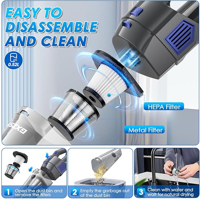 Handheld Vacuum Cordless, 15000PA Strong Suction Hand Held Car Vacuum Cleaner Rechargeable, Portable Hand Vacuum with Multi-N