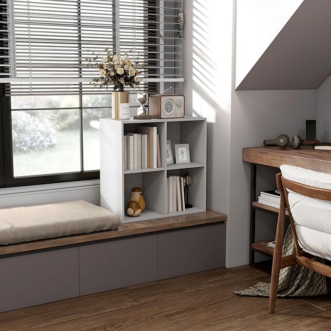 Homes: Inside + Out Apexa 4-Cube Storage Organizer Shelves, Stackable Wood Bookcase Fits Cubby Bins for Organization, Dorm Te