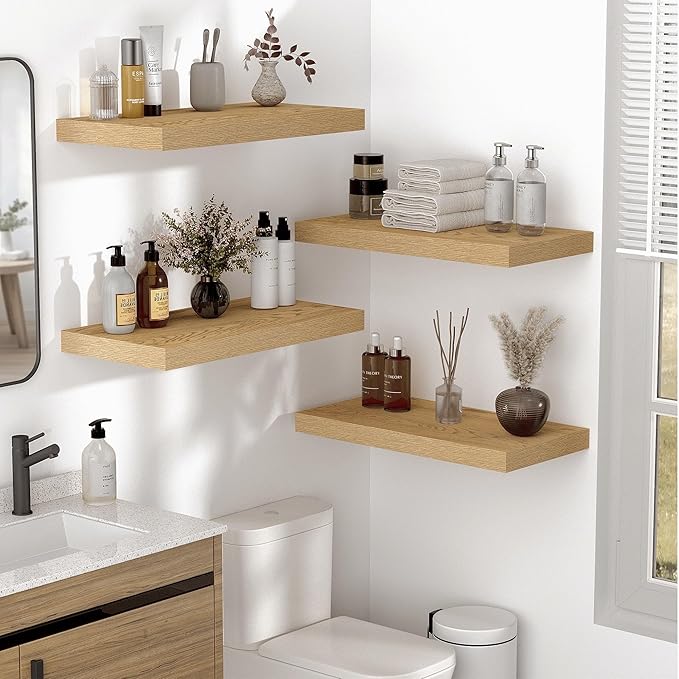 Vivelove 10" Deep Floating Shelves Over Toilet, 24" Wall Shelves for Bathroom Bedroom Kitchen Living Room Laundry Room, Moder