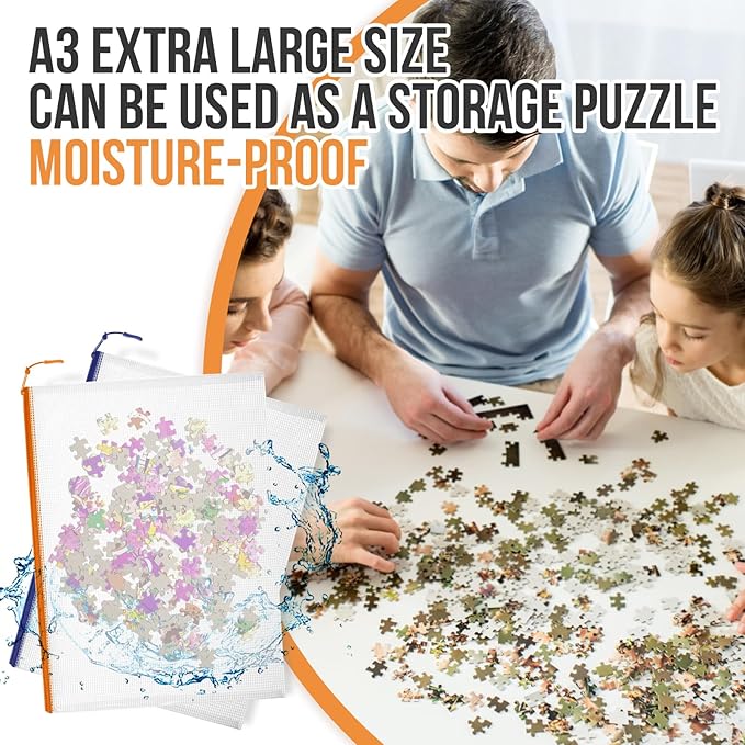 24pcs Mesh Zipper Pouch File Bags Puzzle Storage Bags, A3 17x12 Inches Large Reusable Zipper Pouches for Organizing Classroom